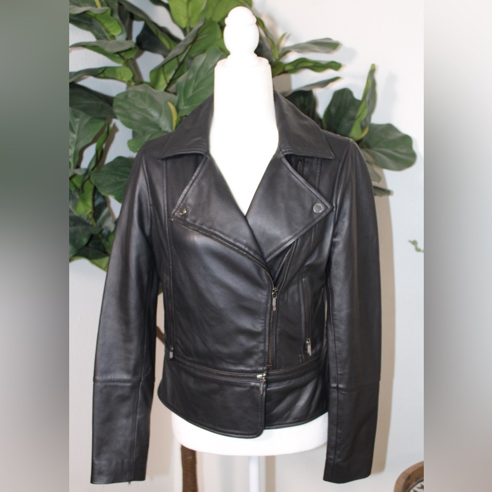 Ted Baker Black Yaswin 100% Ovine Leather Biker Moto Jacket